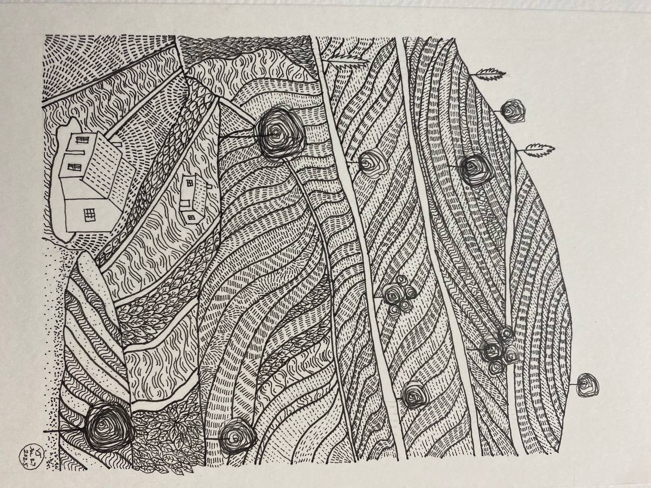 Mountain Sketch, I — fineliner ink hatching by jrajanarts, Madurai