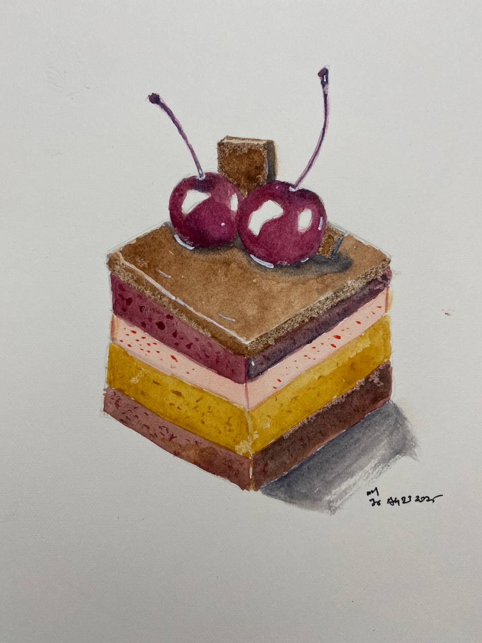 Sunday Slice — watercolor painting of cake by jrajanarts, Madurai