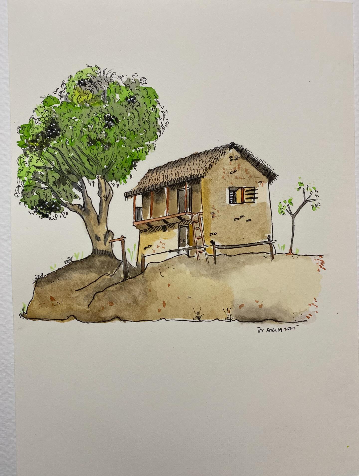 Commission sample — watercolor and fountain pen mixed media by jrajanarts, Madurai